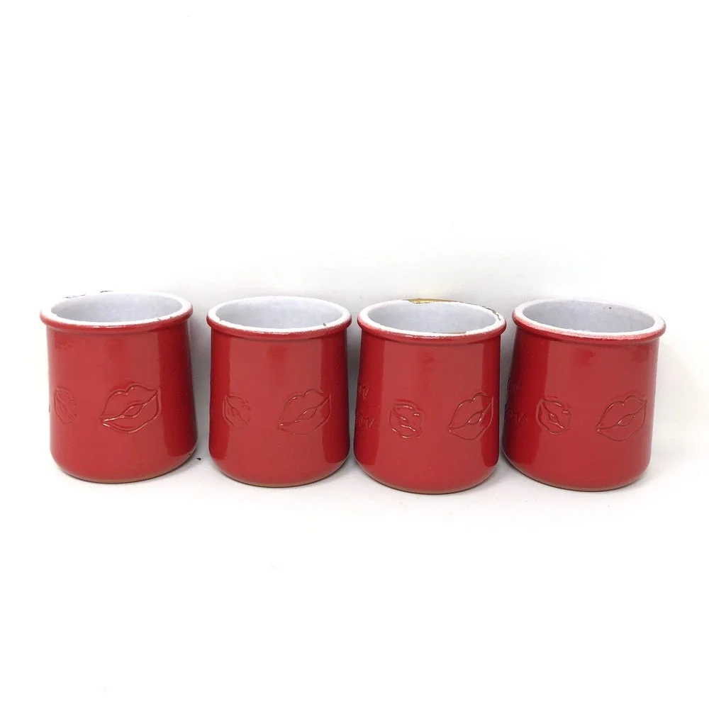 La Fermiere Red Ceramic Yogurt Jars Set of 6 Be Mine Bisou Bisou Valentine